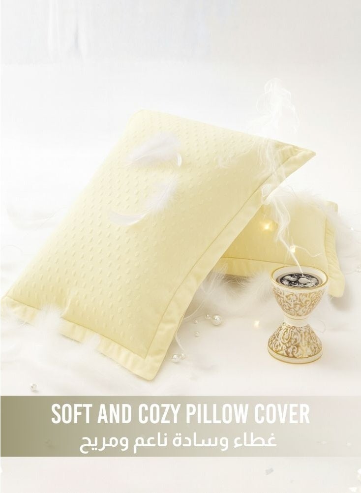 بريميم طقم لحاف فندقي من الألياف الدقيقة، يناسب سريرًا بمقاس ۲۰۰ سم × ۲۰۰ سم، ۷ قطع مقاس كينج مع حشوة دافئة مثالية لفصل الشتاء، تصميم ناعم فاخر - أصفر كريمي - Image 4